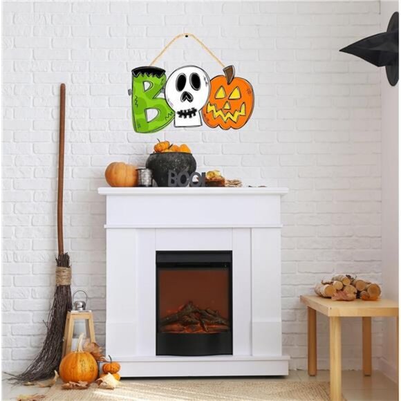 Halloween Decorations Wooden Door Sign for Front Door, Pumpkin BOO Sign Hanging - Picture 4 of 8